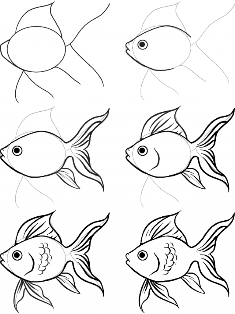 Как очень легко нарисовать рыбу