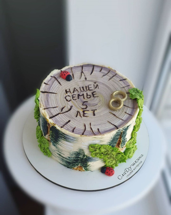 5 лет совместной жизни - деревянная годовщина свадьбы: фото-идеи торта 3